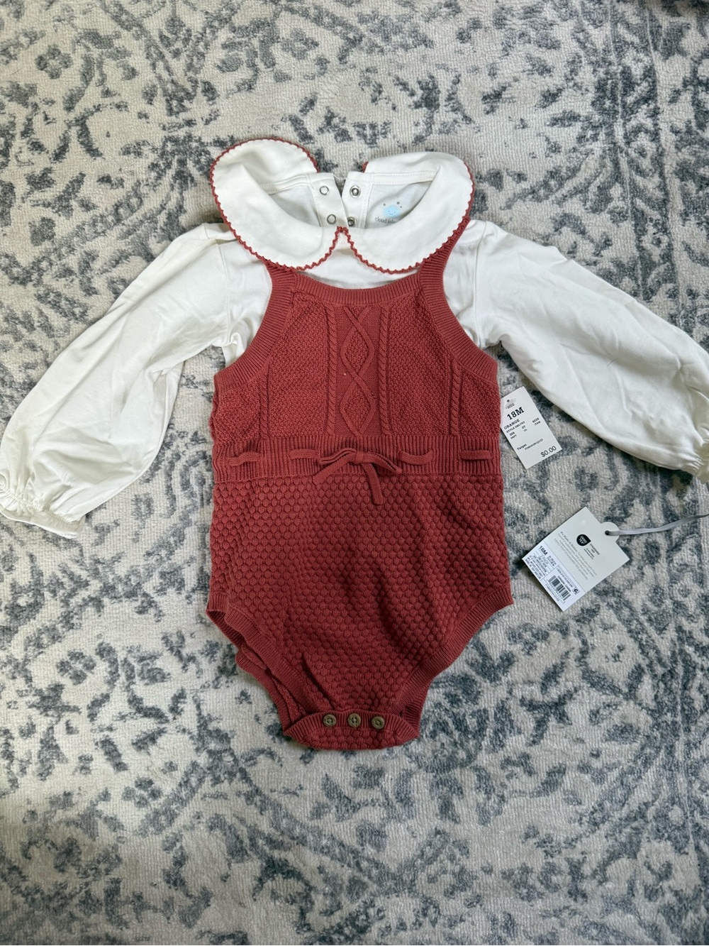 cloud island Rust Knit One-Piece with White Collar
